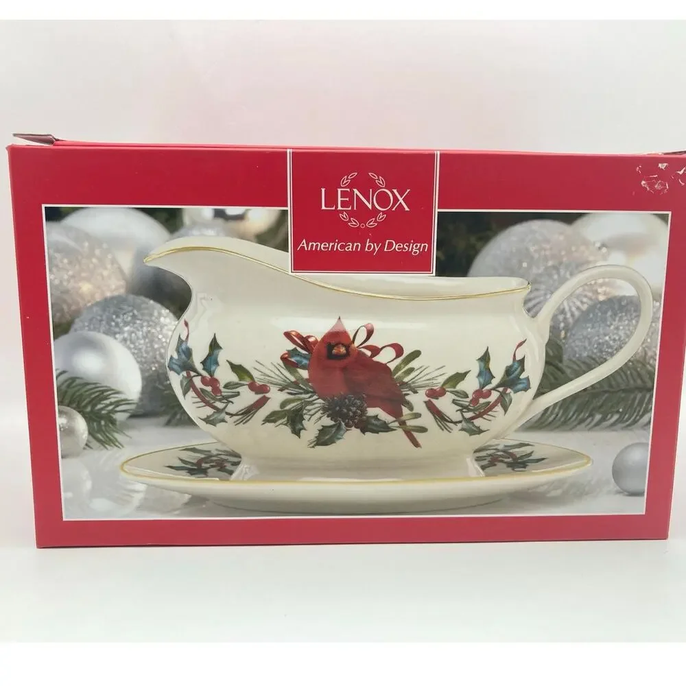 Lenox Winter Greeting Gravy Bowl & Under Plate Original Box